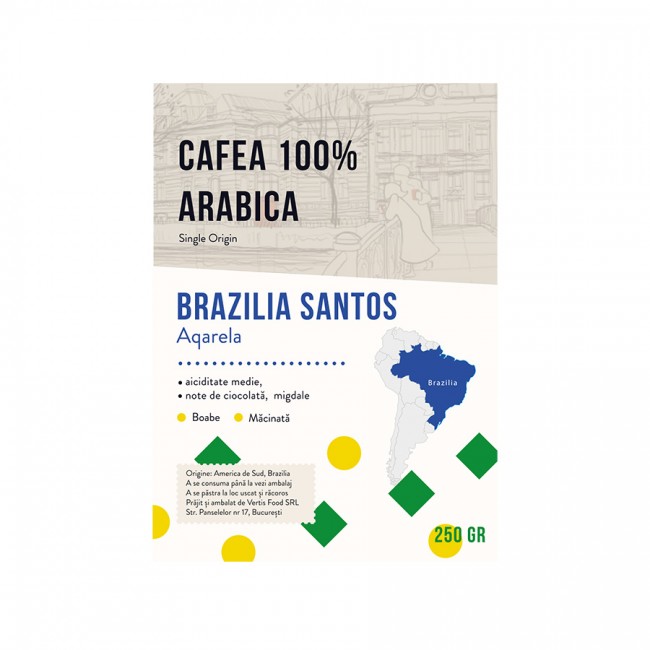 Brazilia Santos Aqarela, cafea boabe Vertis, 250 gr Brazilia Santos Aqarela, cafea boabe Vertis, 250 gr