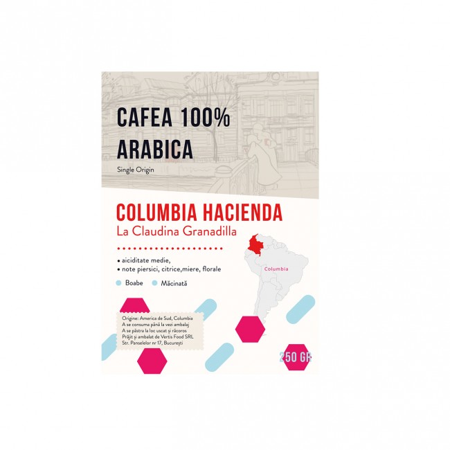 Columbia Hacienda La Claudina Granadilla, cafea boabe Vertis, 250 gr Columbia Hacienda La Claudina Granadilla, cafea boabe Vertis, 250 gr