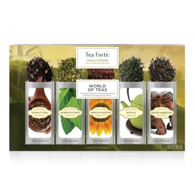 Ceai infuzie Single Steeps World of Teas - Tea Forte - Cutie cu 15 infuzii de ceai