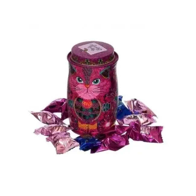 Cutie metalica cu trufe din ciocolata neagra Monty Bojangles Persian Pink Cat Choccy Scoffy 135g