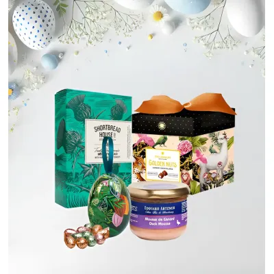 Pachet cadou Paște biscuiți, mousse de rață, ciocolată și praline belgiene Valentino Ginger