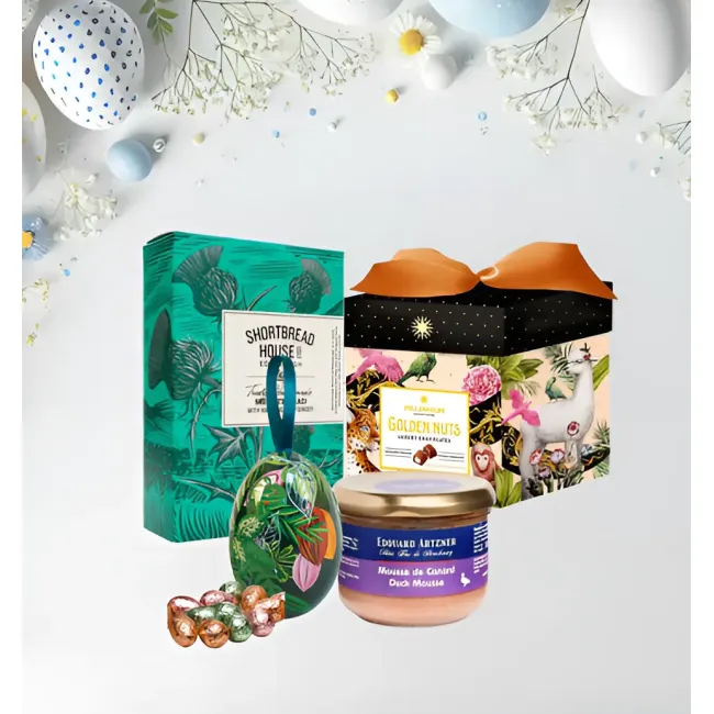 Pachet cadou Paște biscuiți, mousse de rață, ciocolată și praline belgiene Valentino Ginger